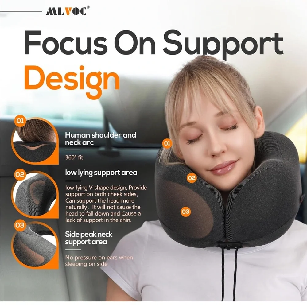 NWT MLVOC memory foam travel pillow, carrying case and eye cover - Picture 3 of 8